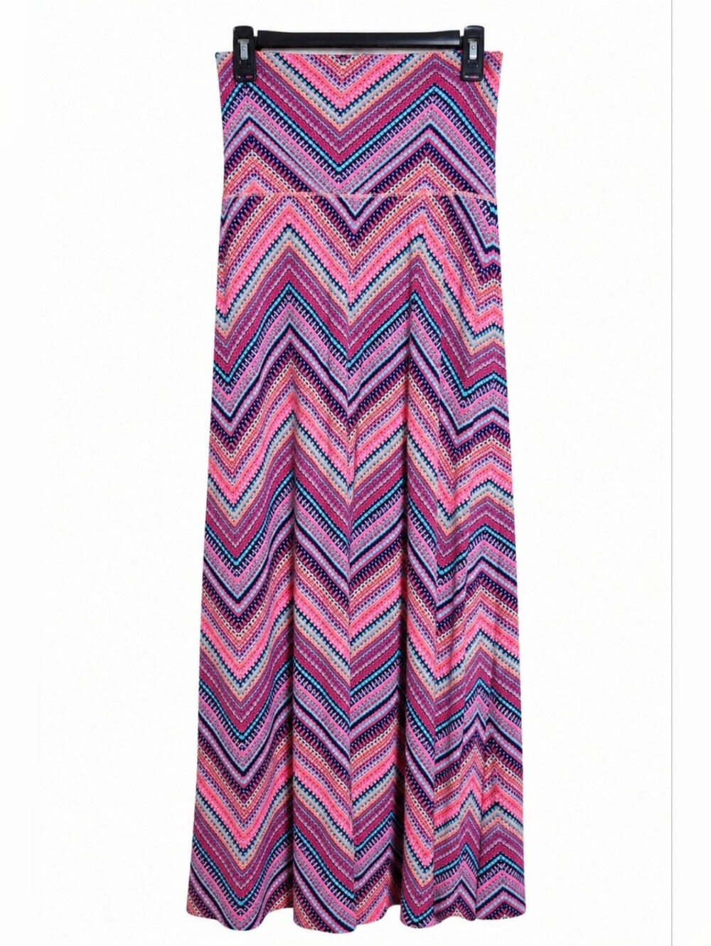 Cynthia Rowley Chevron Print Maxi Skirt Pink Blue Stretch Pull-On Medium